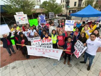 The Right Care Alliance protesting insulin pircing in Cambridge, MA